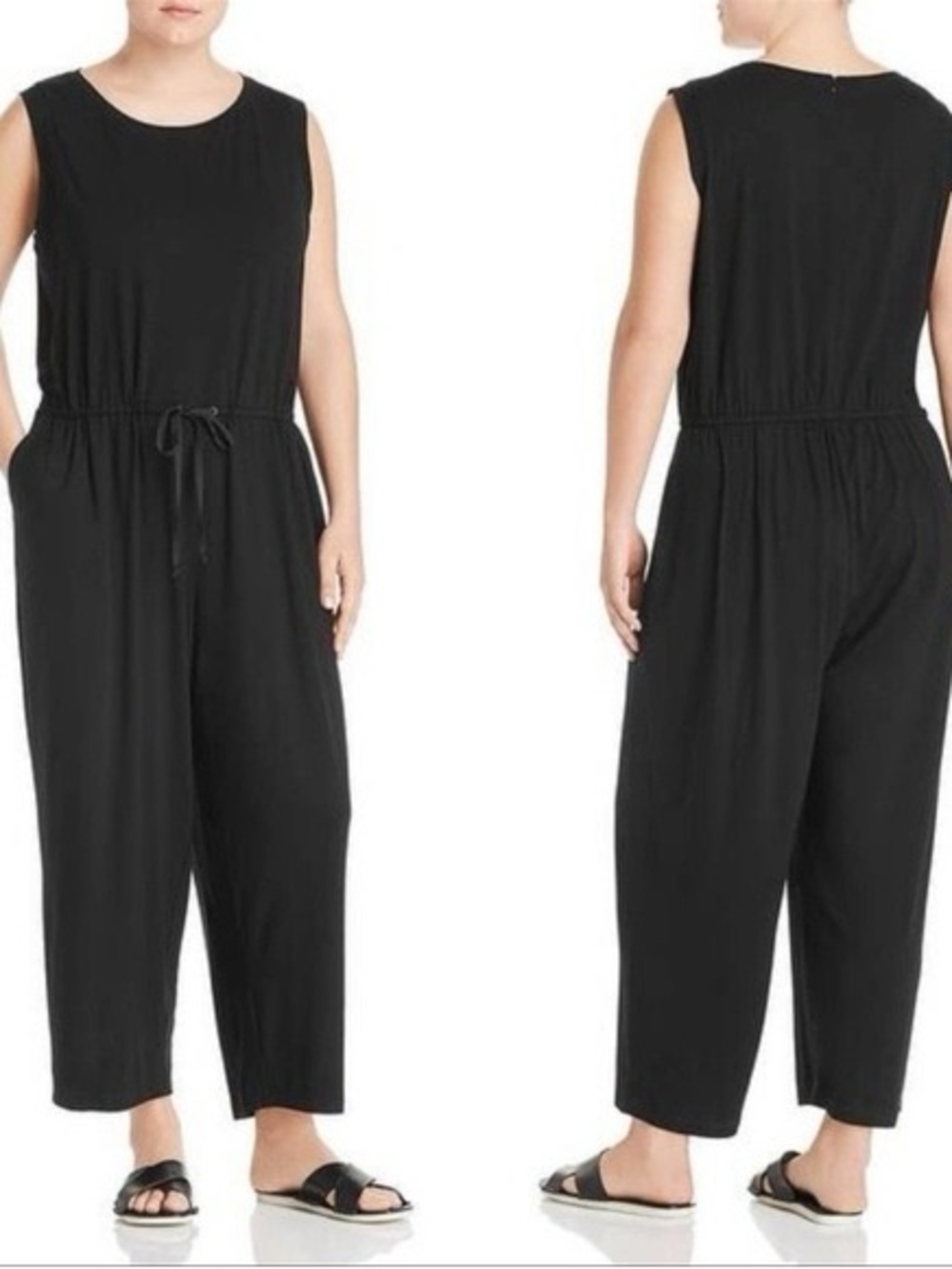 Eileen Fisher Black Sleeveless Elastic -Waist Jumpsuit 2xl
